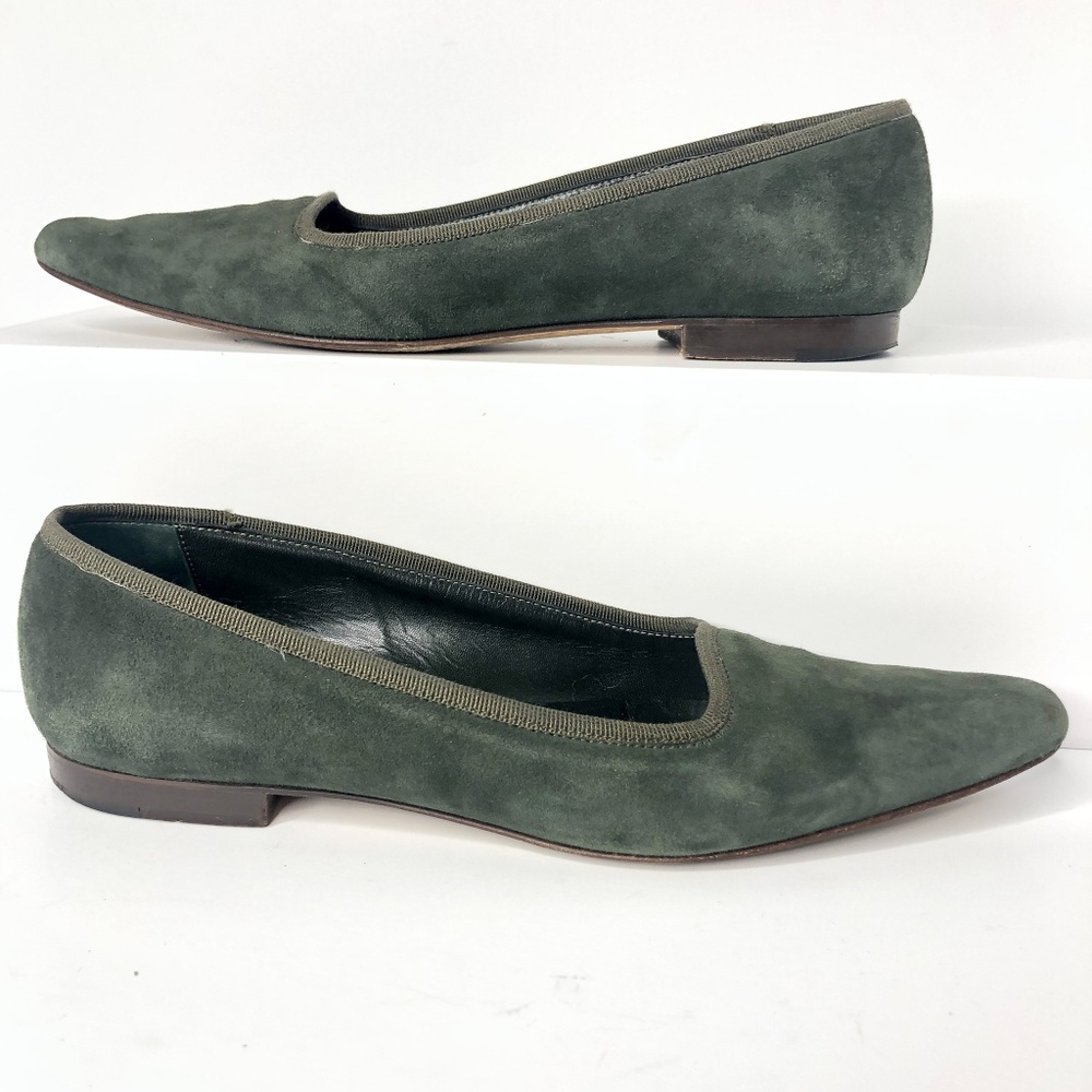 Ralph Lauren Green Suede 90s Vtg Pointed Toe Flats
